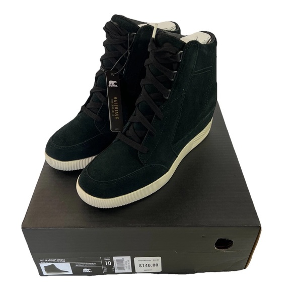 Sorel Out N About Wedge Black Sea Salt Suede Shoes Size 10 - Picture 1 of 6